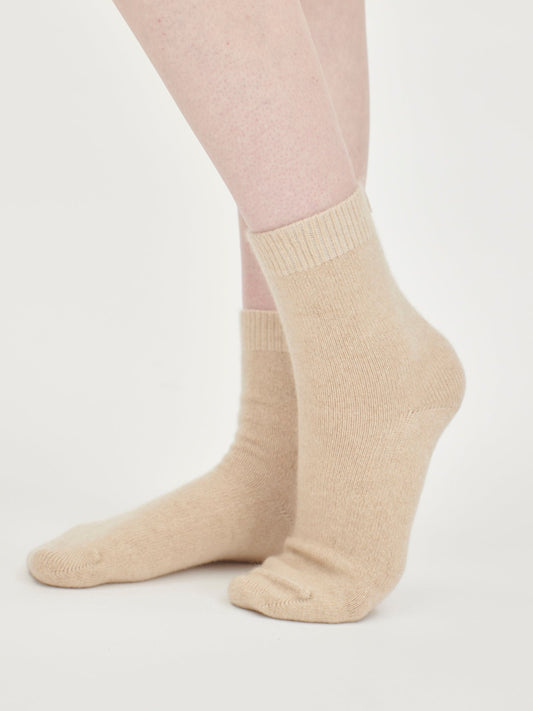 Organic Colour Unisex Rib Knit Bed Socks Beige  - Gobi Cashmere