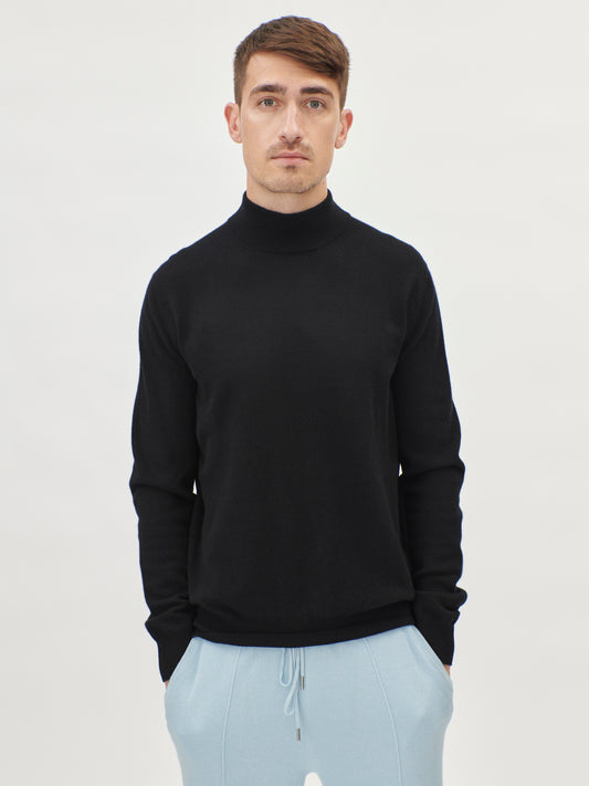 Men's Cashmere Mock Neck Sweater Black - Gobi Cashmere