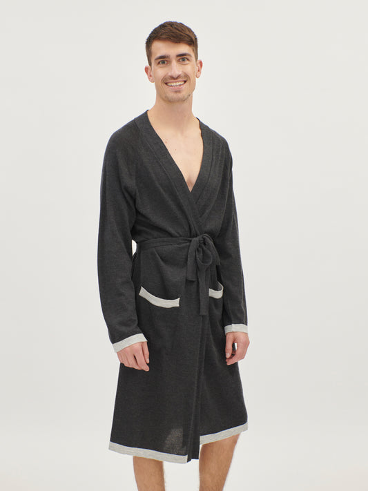 Men's Silk Cashmere Bathrobe Charcoal - Gobi Cashmere