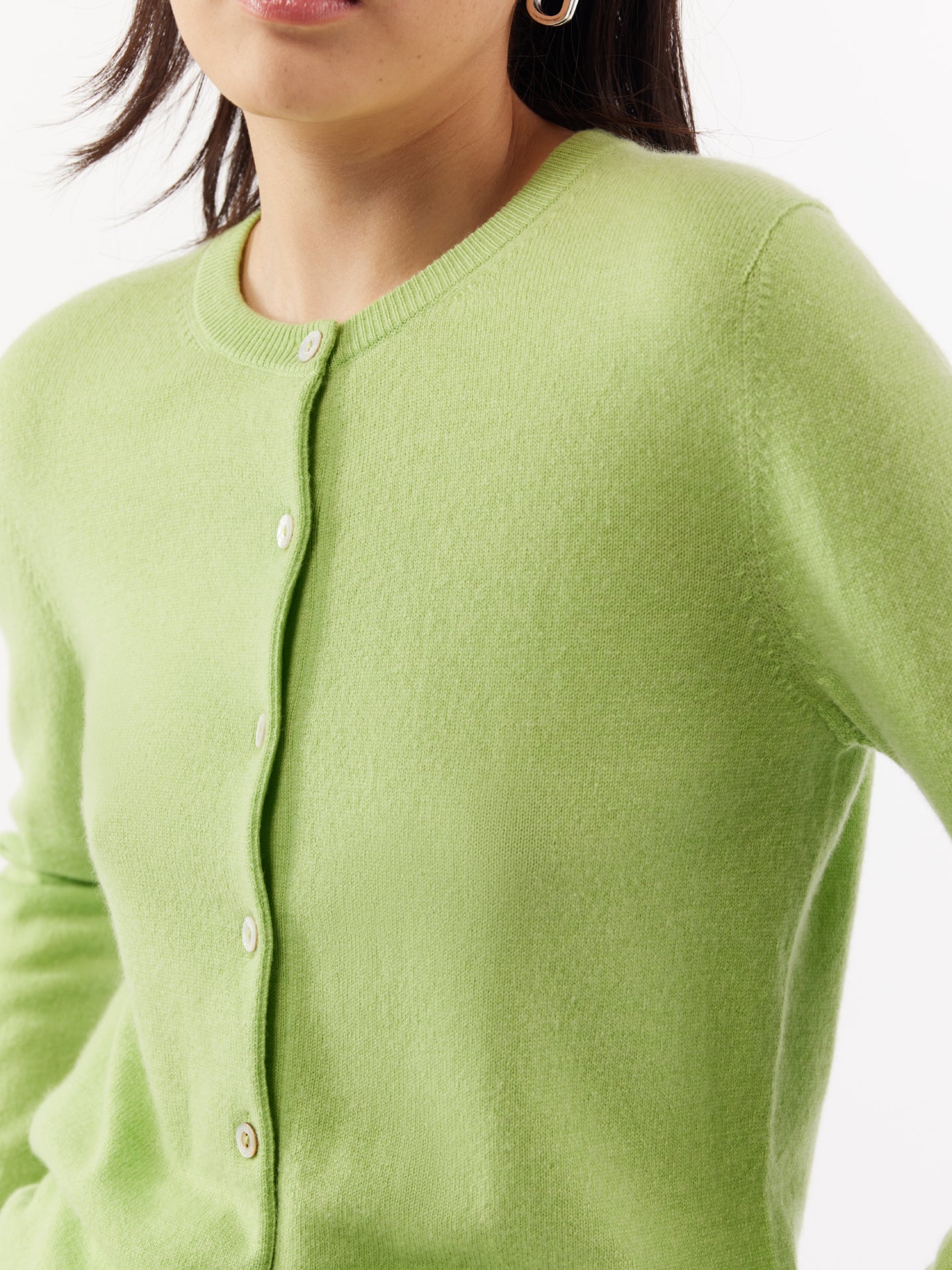 Women's Cashmere Crew Neck Cardigan Jade Lime - Gobi Cashmere