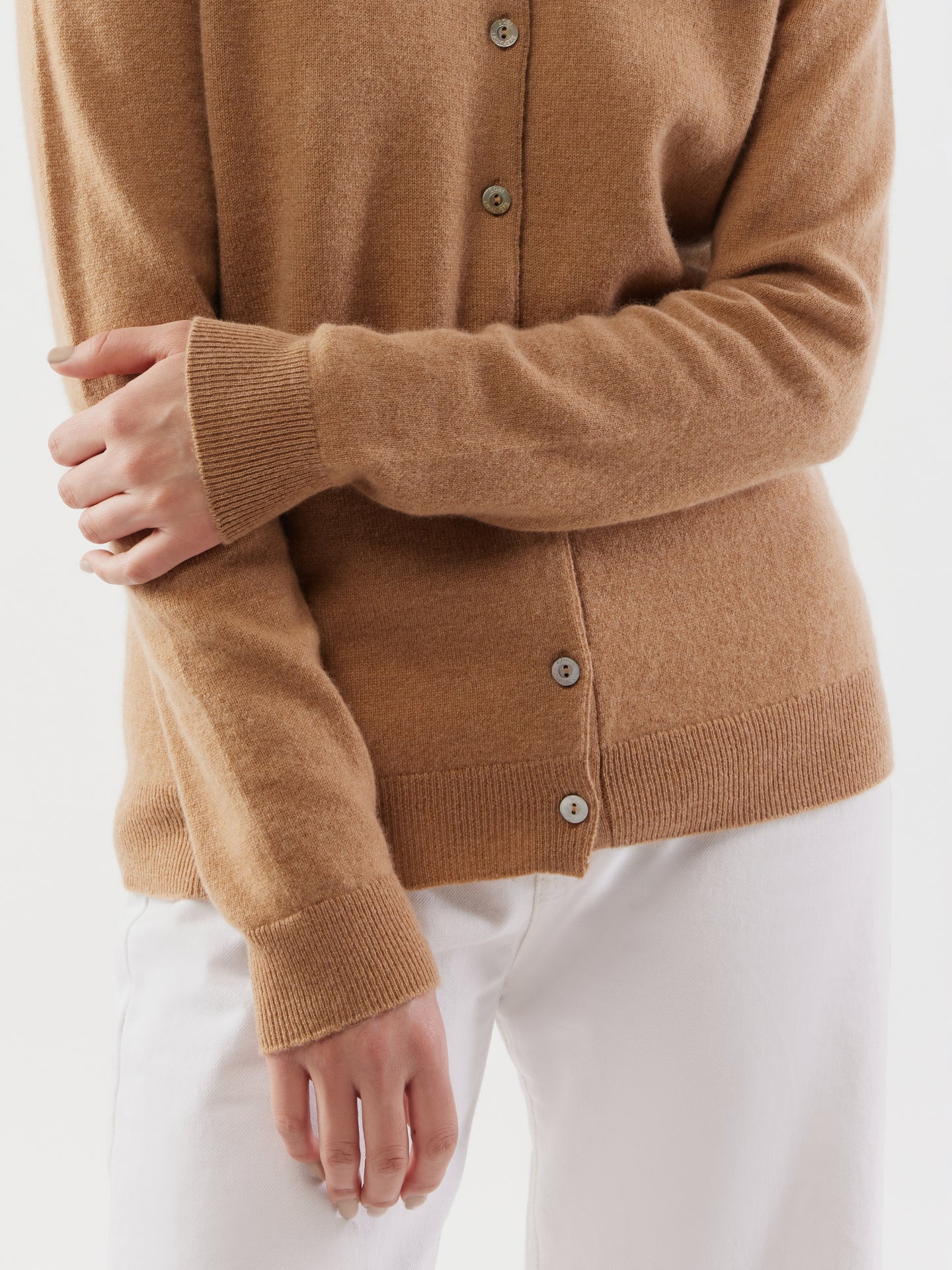 Women's Cashmere Crew Neck Cardigan Sheepskin - Gobi Cashmere