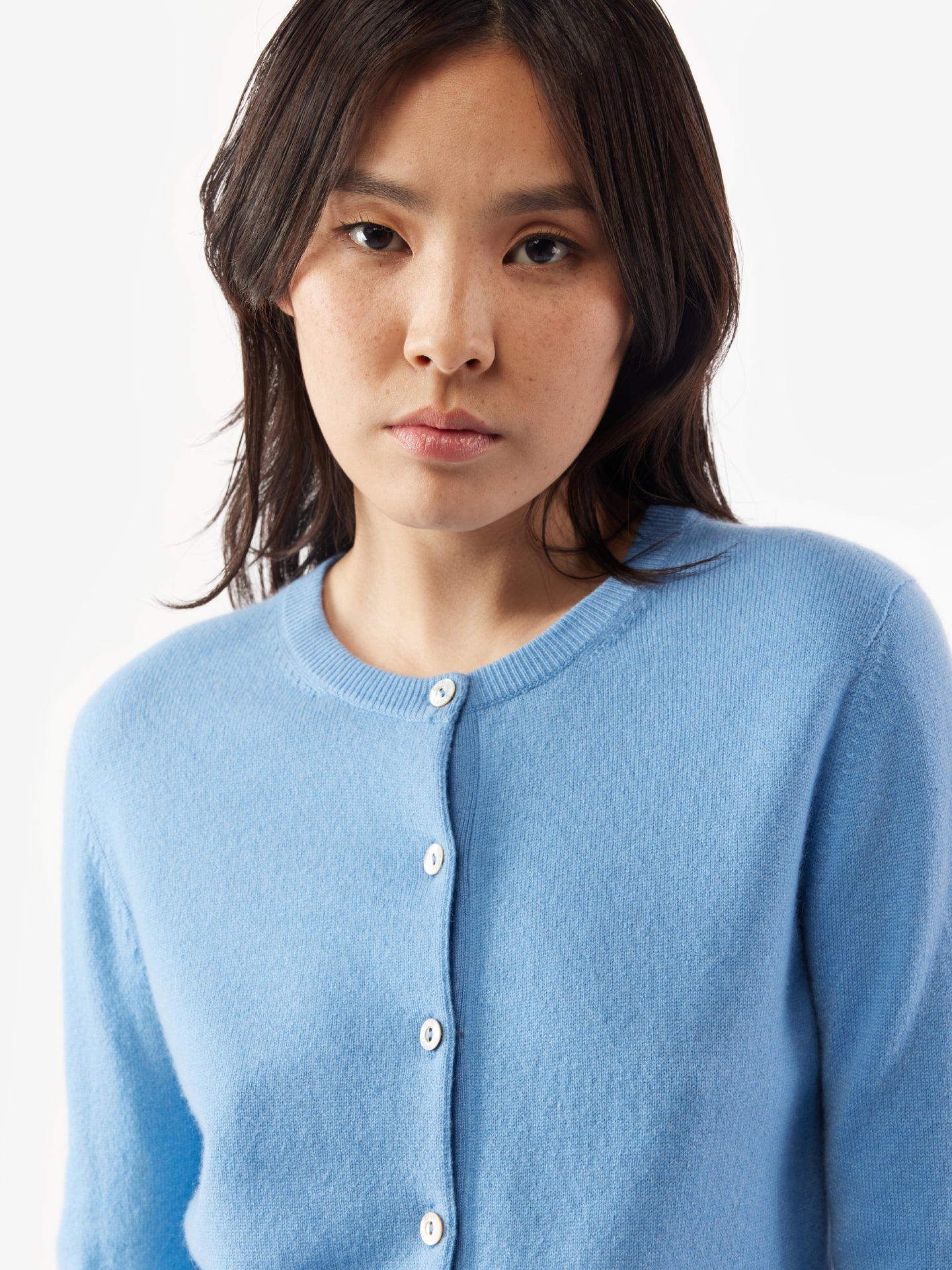 Women's Cashmere Crew Neck Cardigan Azure Blue - Gobi Cashmere