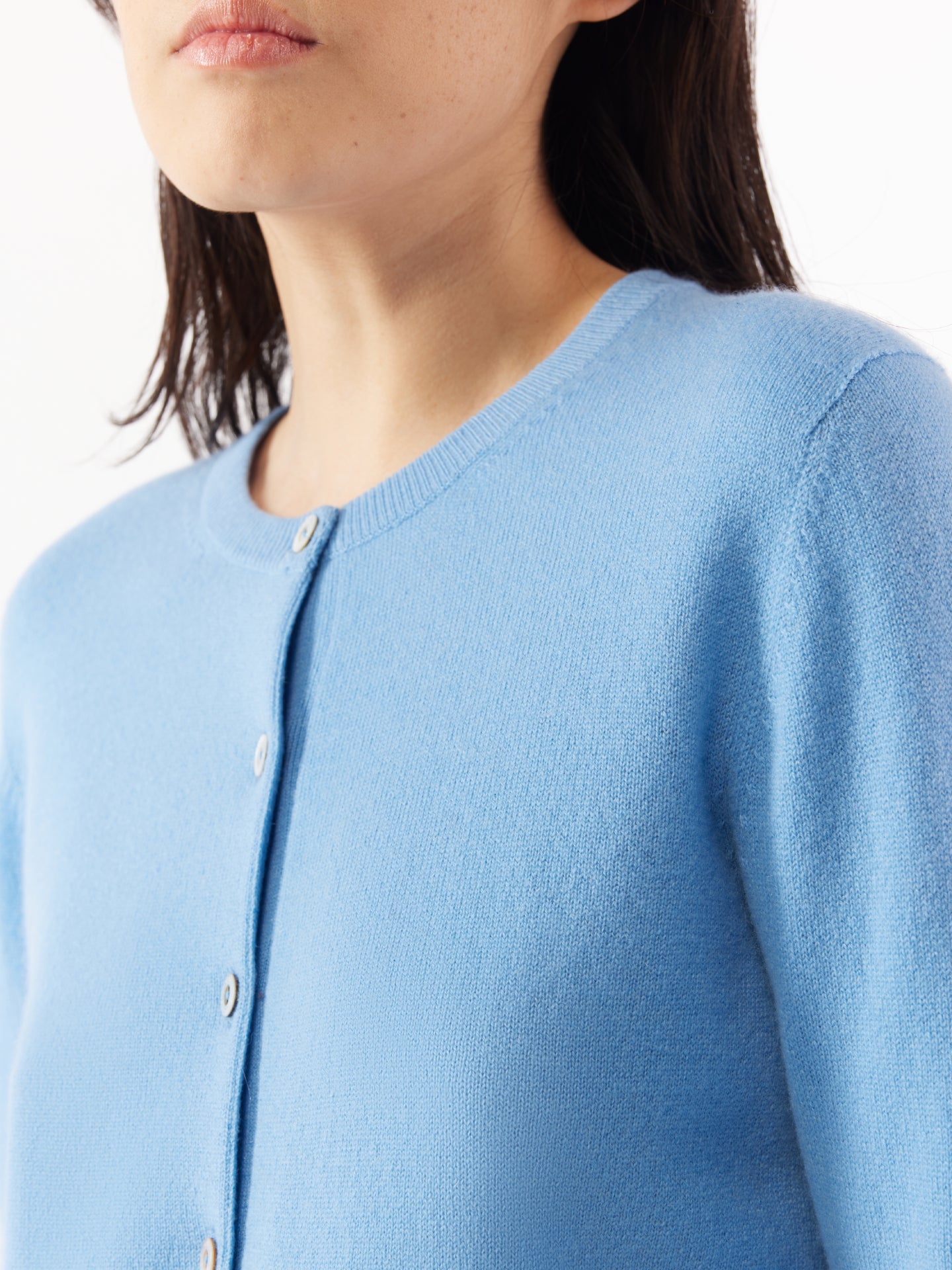 Women's Cashmere Crew Neck Cardigan Azure Blue - Gobi Cashmere