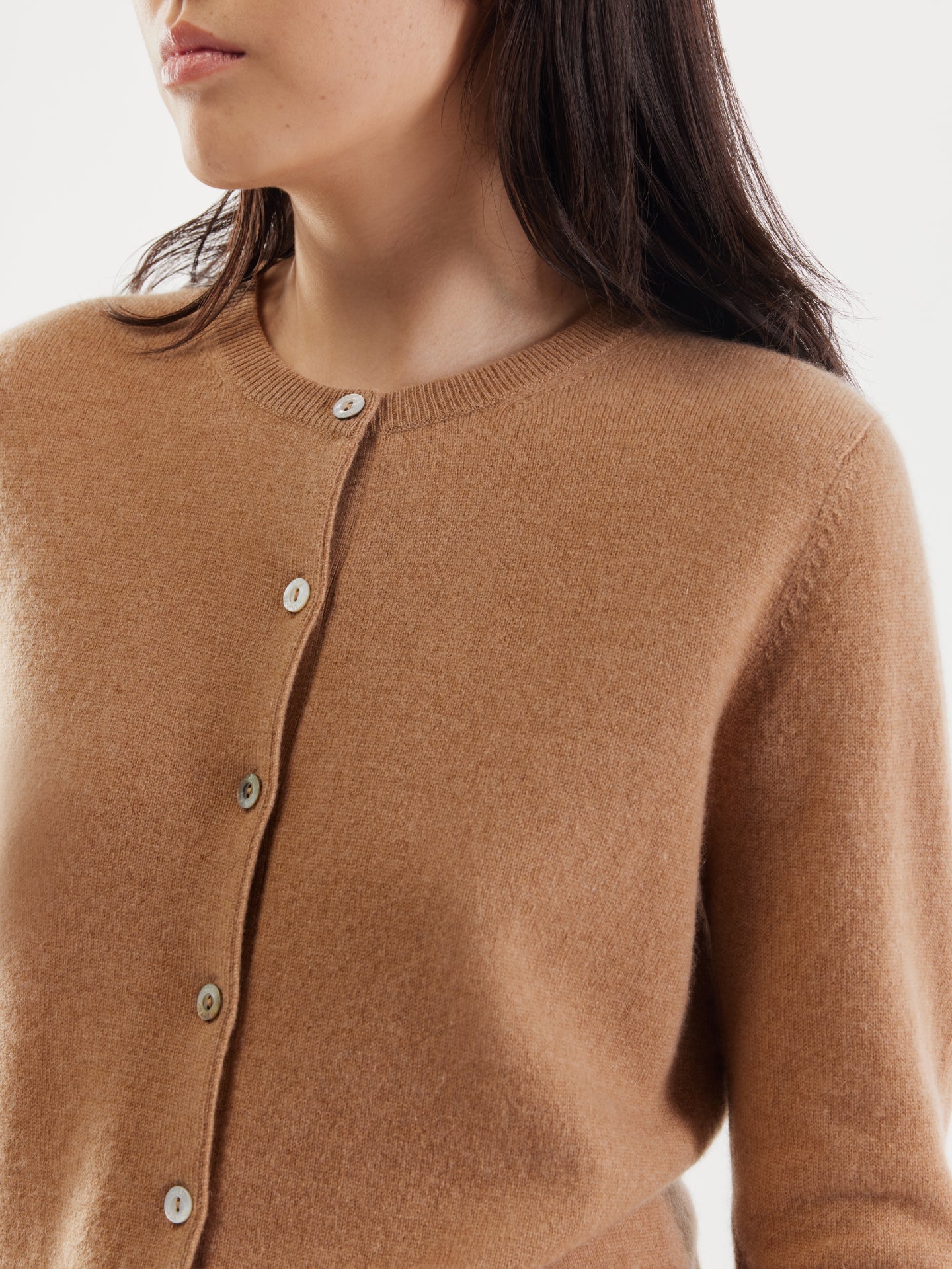 Women's Cashmere Crew Neck Cardigan Sheepskin - Gobi Cashmere