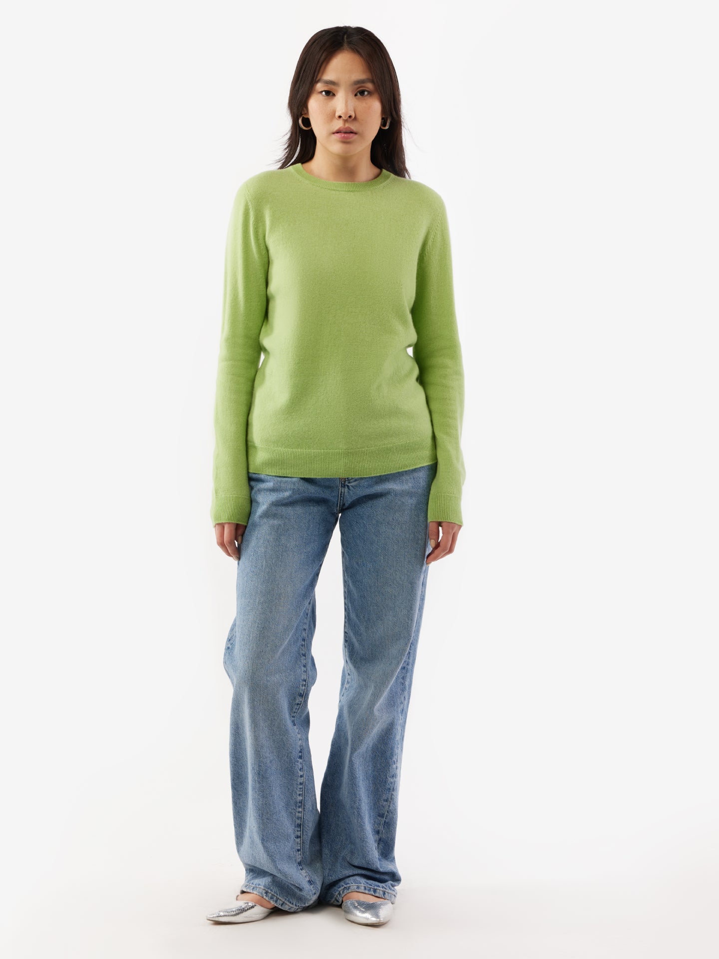 Women's Cashmere Basic Crew Neck Sweater Jade Lime - Gobi Cashmere