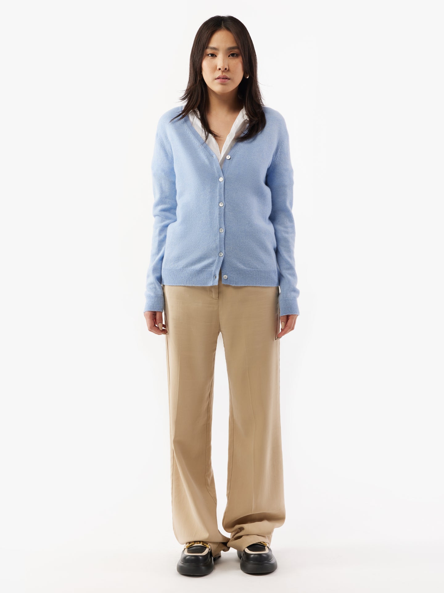 Women's Cashmere V-neck Button Cardigan Light Blue - Gobi Cashmere