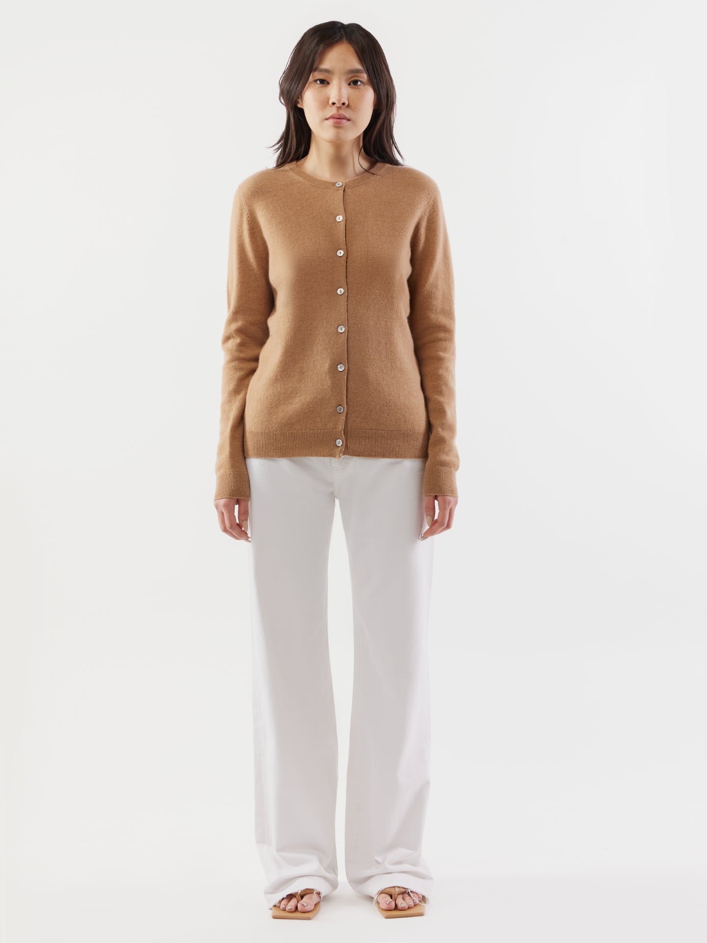 Women's Cashmere Crew Neck Cardigan Sheepskin - Gobi Cashmere