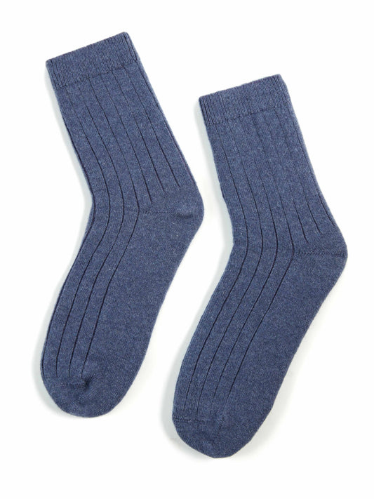 Unisex Cashmere Trim Knit Bed Socks Crown Blue - Gobi Cashmere