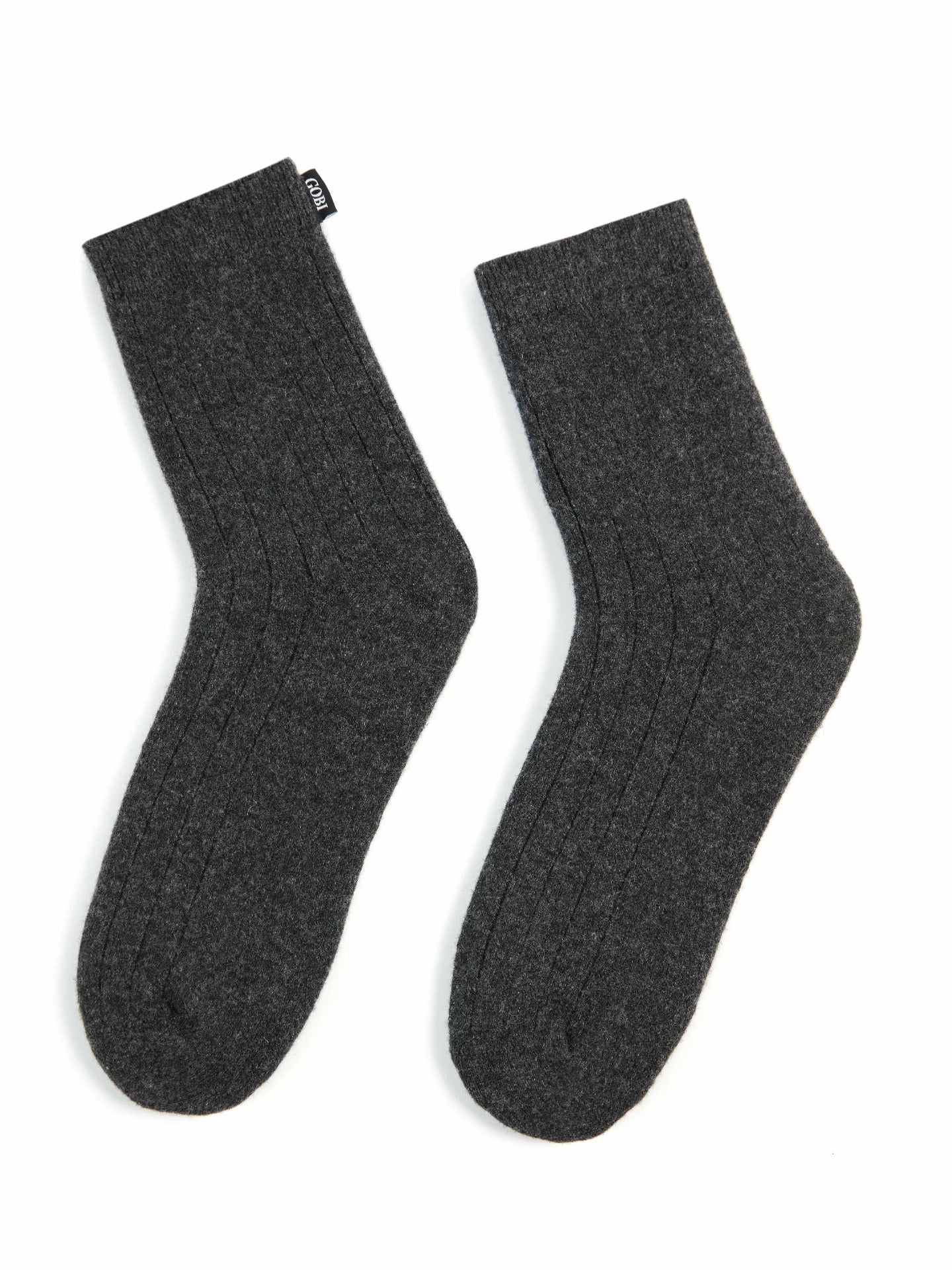 Unisex Cashmere Trim Knit Bed Socks Charcoal - Gobi Cashmere