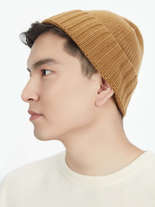 Unisex Cashmere Rib Knit Hat Apple Cinnamon- Gobi Cashmere