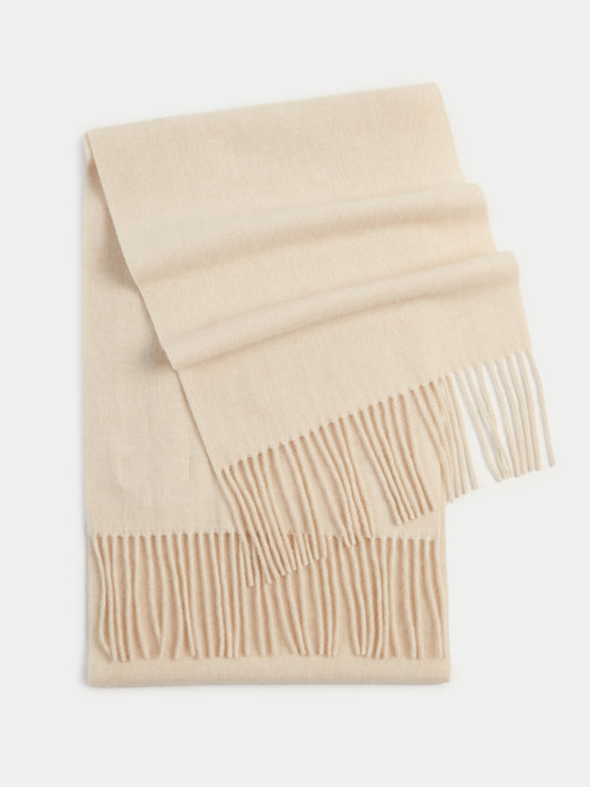 Unisex Cashmere Fringed Scarf Beige - Gobi Cashmere