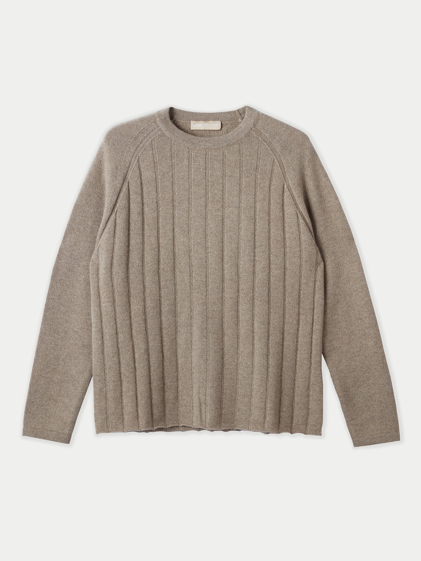 Women's Cashmere Ribbed Body Crew Neck Taupe - Gobi Cashmere