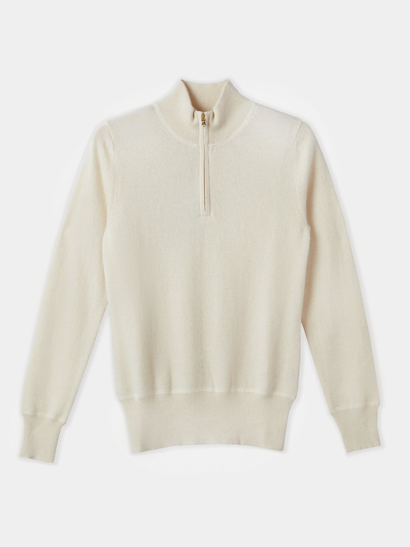 Women's Cashmere Zipped High Neck Sweater Off White - Gobi Cashmere