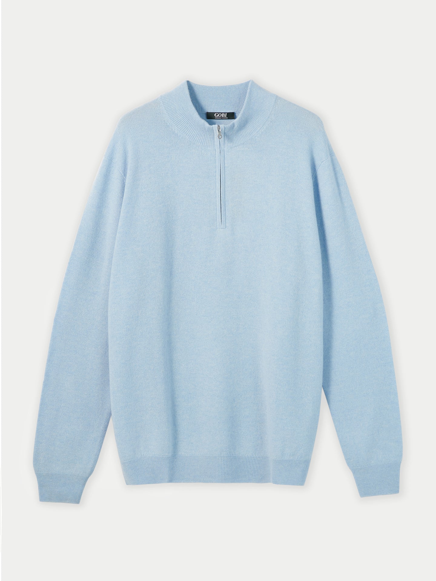 Men's Cashmere Half-Zip Sweater Light Blue - Gobi Cashmere