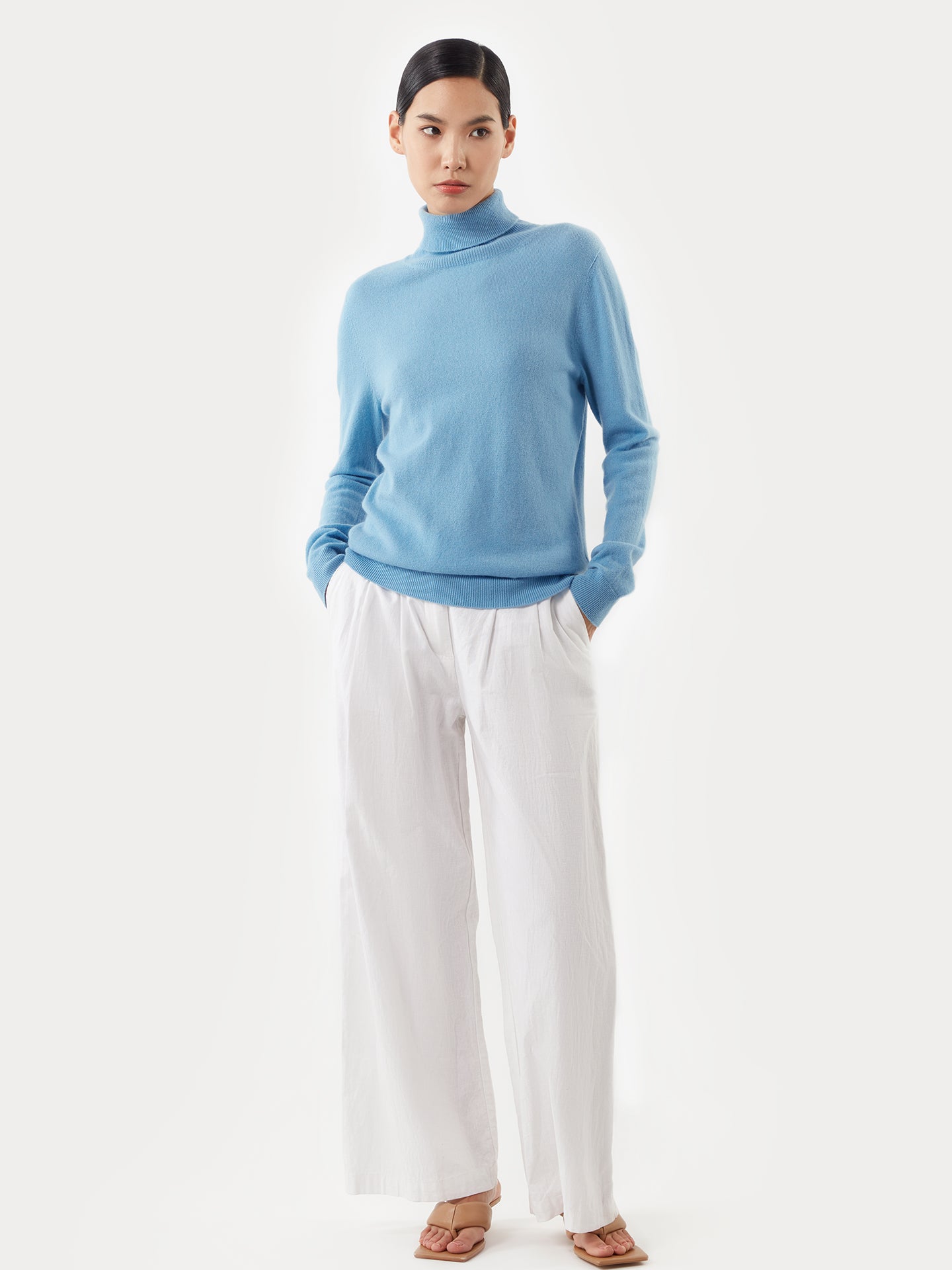 Women's Cashmere Classic Turtleneck Azure Blue - Gobi Cashmere