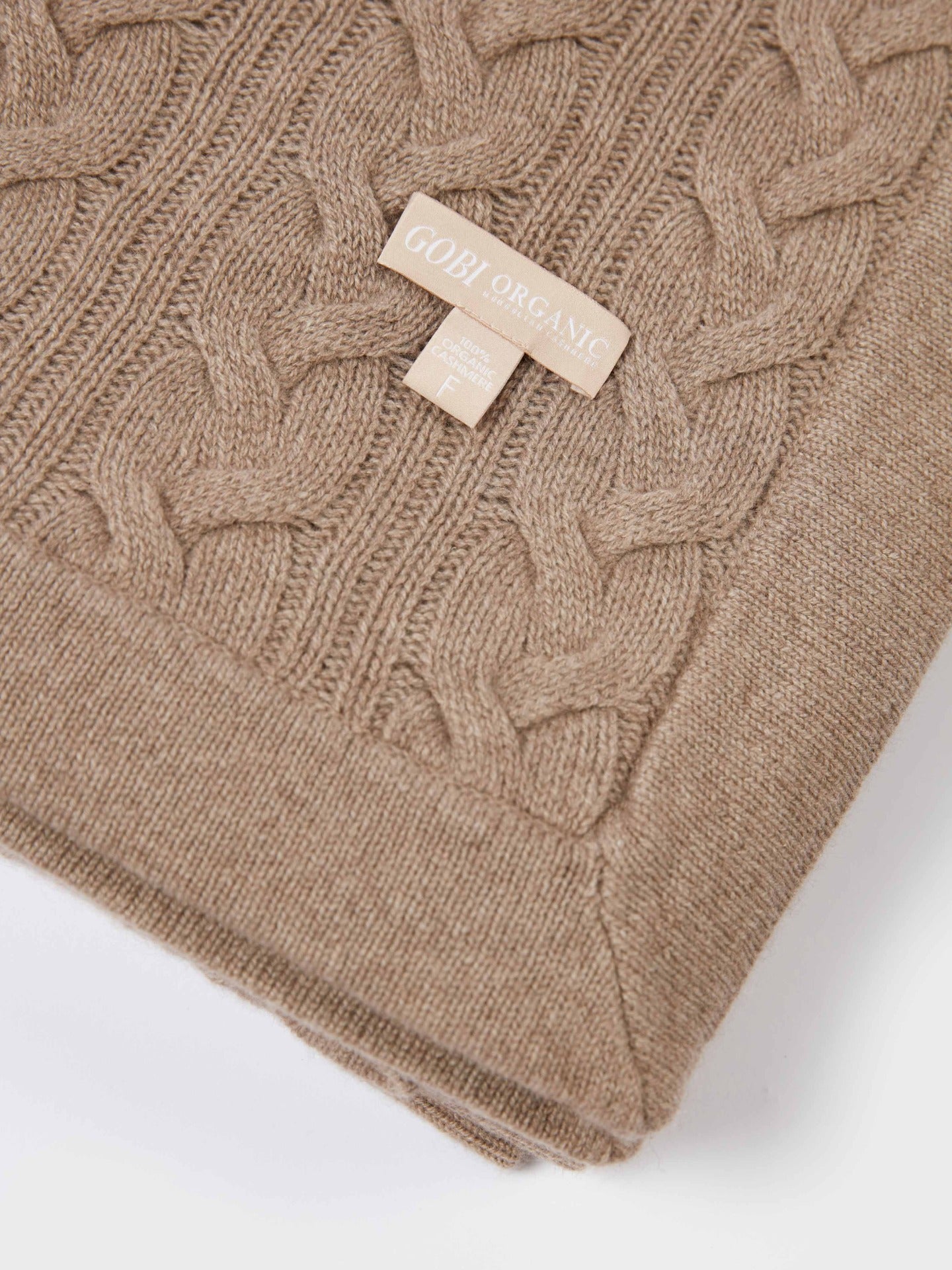 Unisex Cashmere Cable Knit Blanket Taupe - Gobi Cashmere