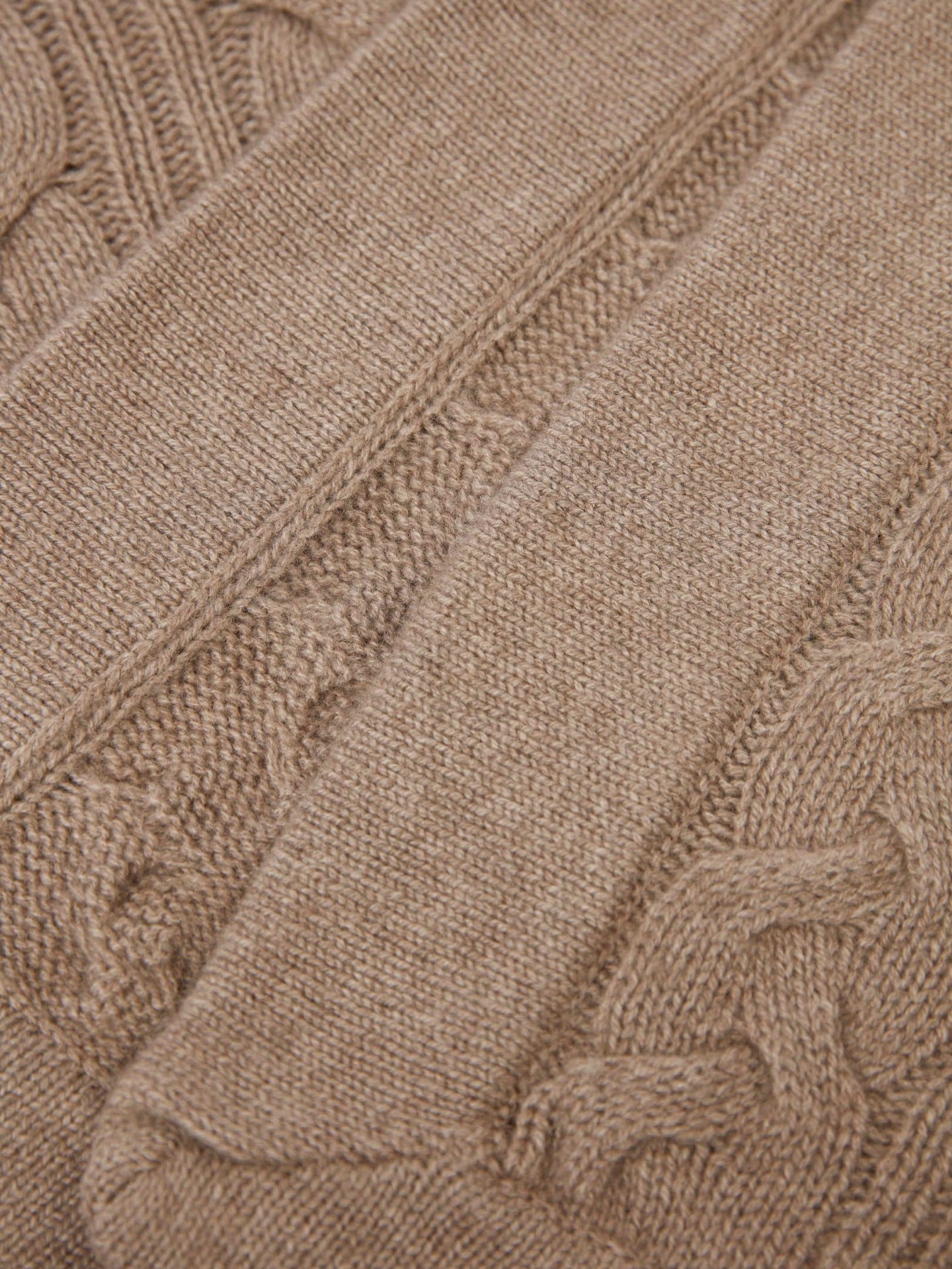 Unisex Cashmere Cable Knit Blanket Taupe - Gobi Cashmere