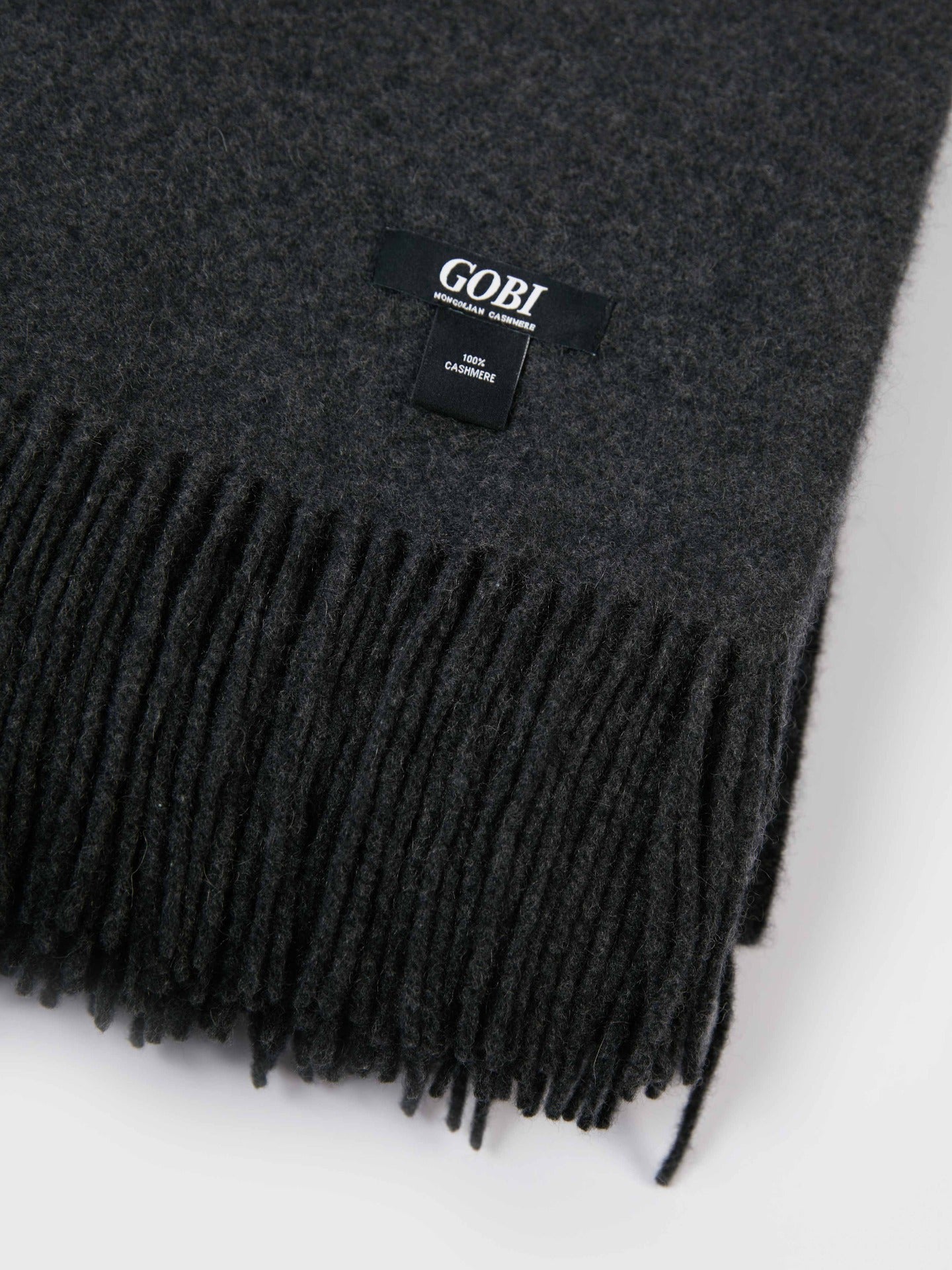 Cashmere Large Blanket With Fringe Charcoal - Gobi Cashmere