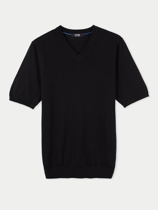 Men's Cashmere V-Neck T-Shirt Black - Gobi Cashmere