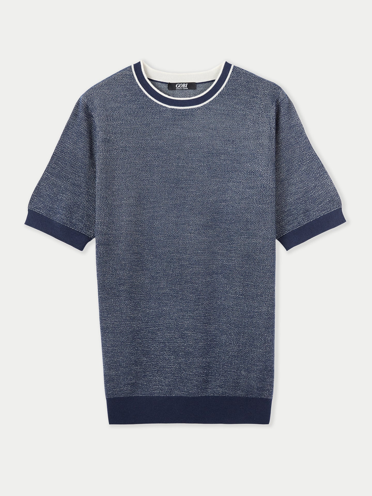 Men's Silk Cashmere Jacquard Knit T-shirt Navy - Gobi Cashmere