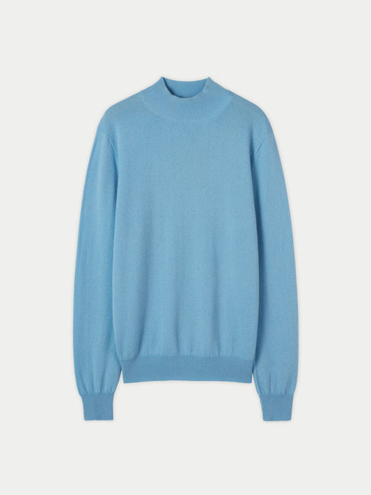 Men's Cashmere Mock Neck Sweater Azure Blue - Gobi Cashmere