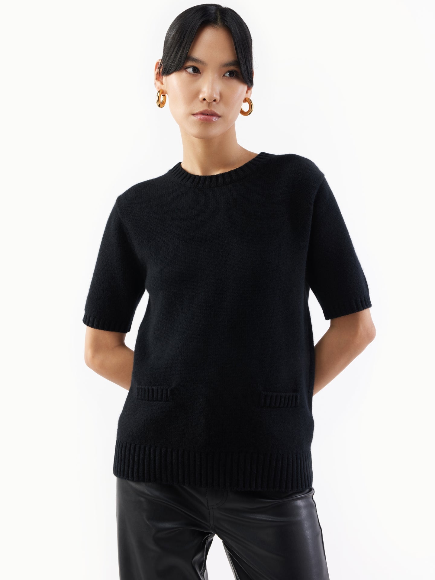 Women's Cashmere C-Neck T-Shirt Black - Gobi Cashmere