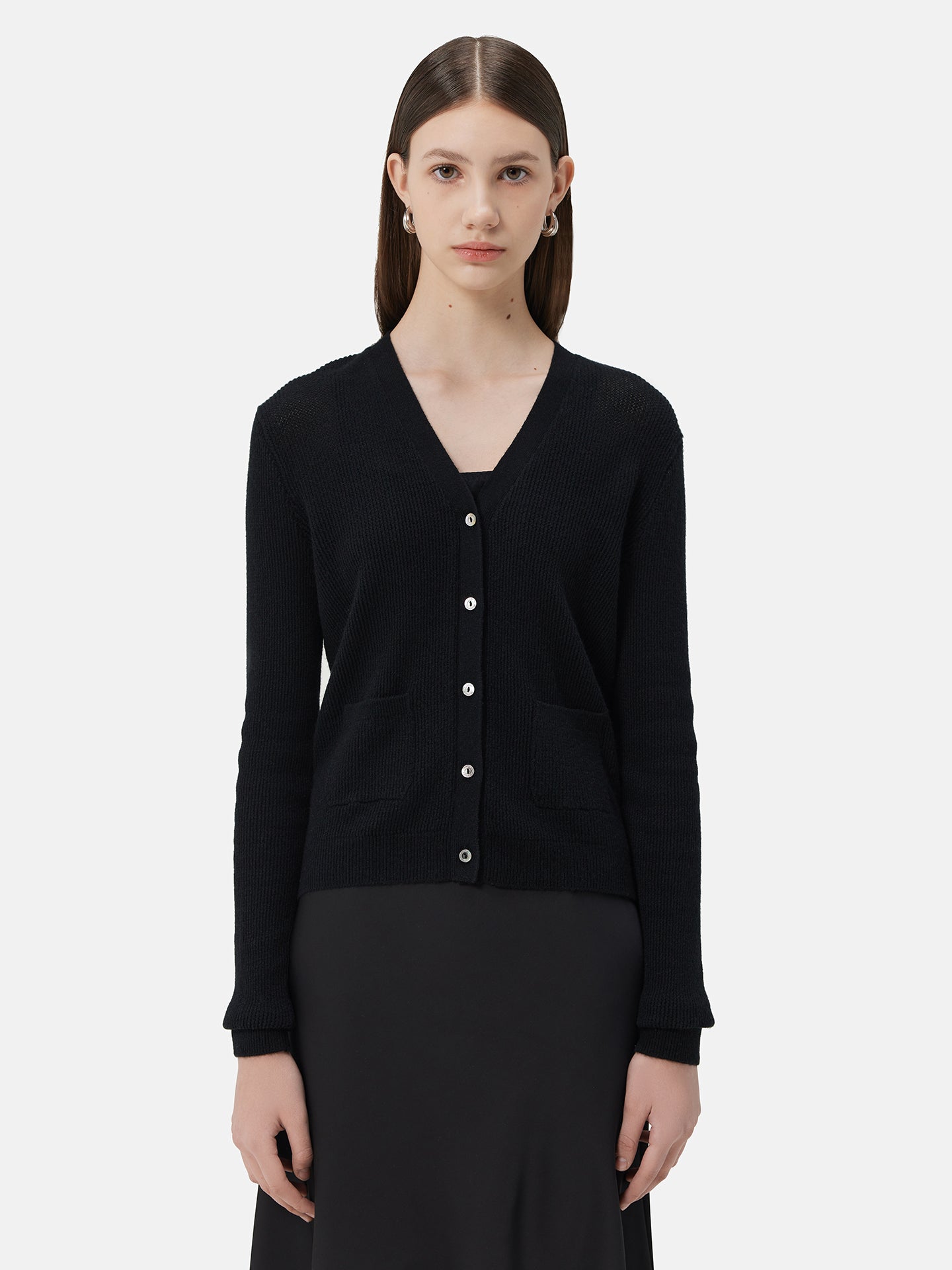 Women's Cashmere Lightweight Cashmere Cardigan Black - Gobi Cashmere