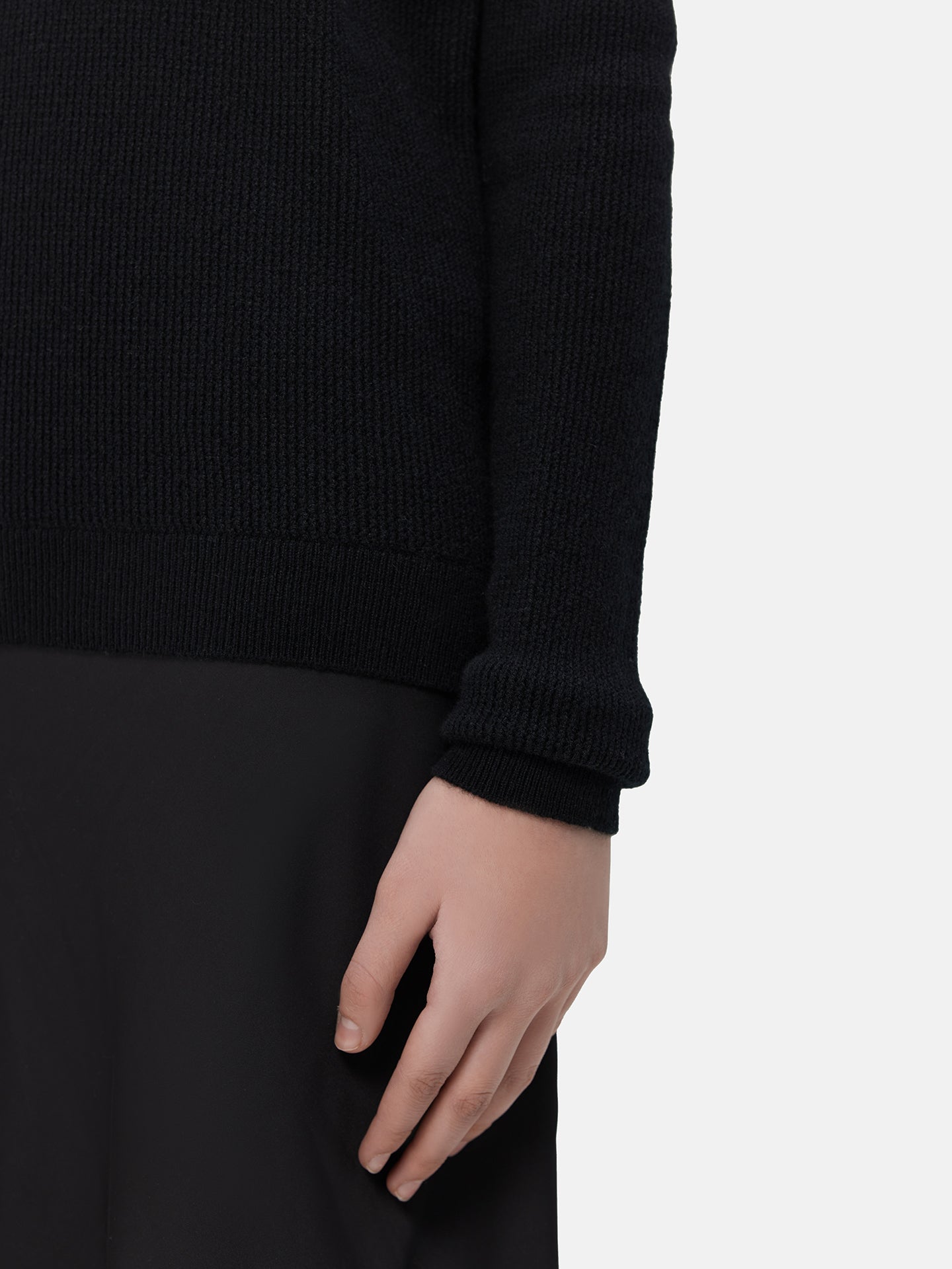 Women's Ajour-Knit Cashmere Crewneck Sweater Black - Gobi Cashmere