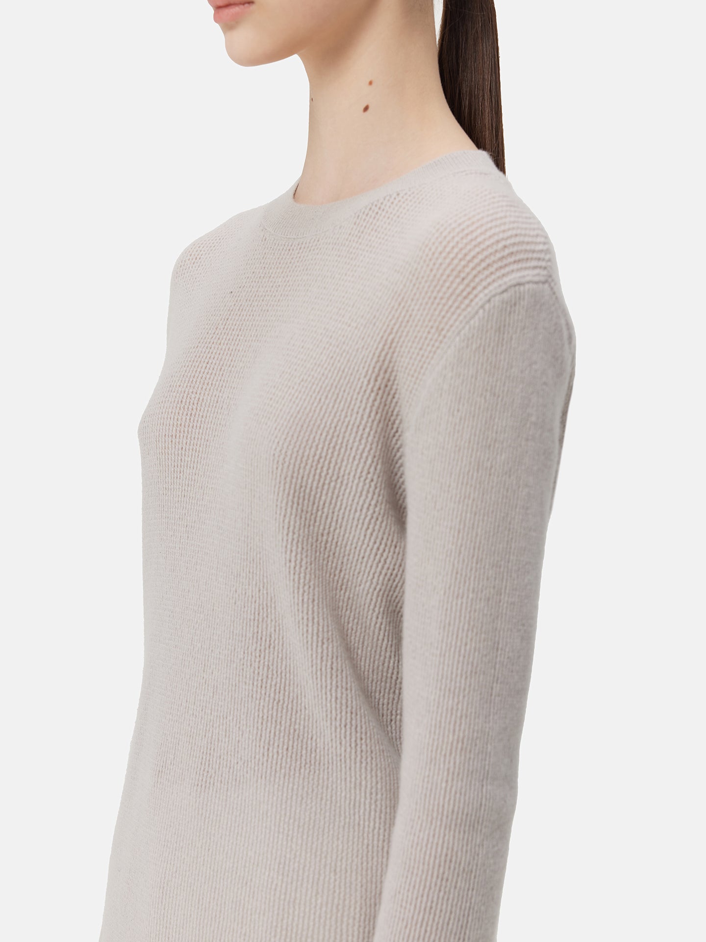 Women's Ajour-Knit Cashmere Crewneck Sweater Wind Chime - Gobi Cashmere