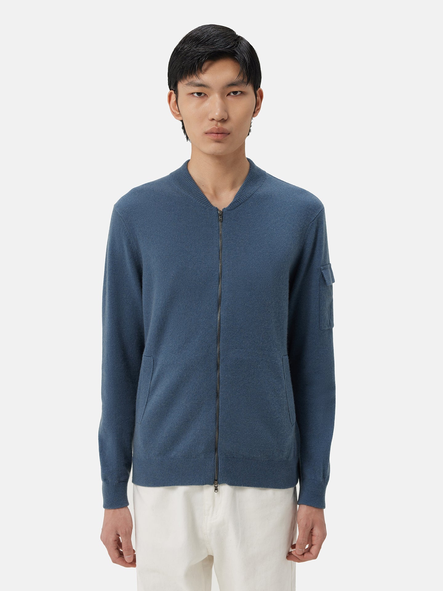 Men's Cashmere Bomber China Blue - Gobi Cashmere