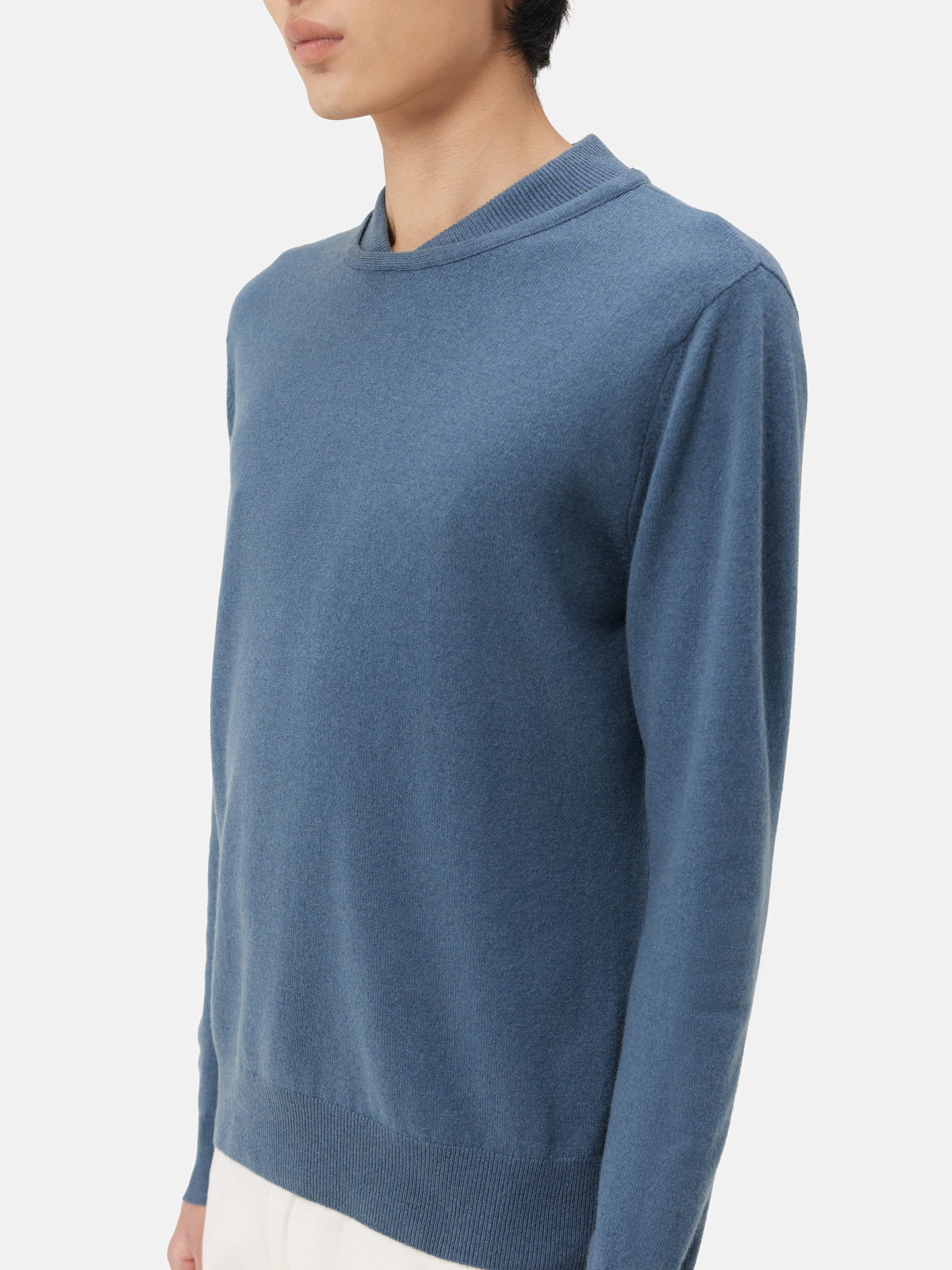 Men's Double-Neckline Cashmere Sweater China Blue - Gobi Cashmere