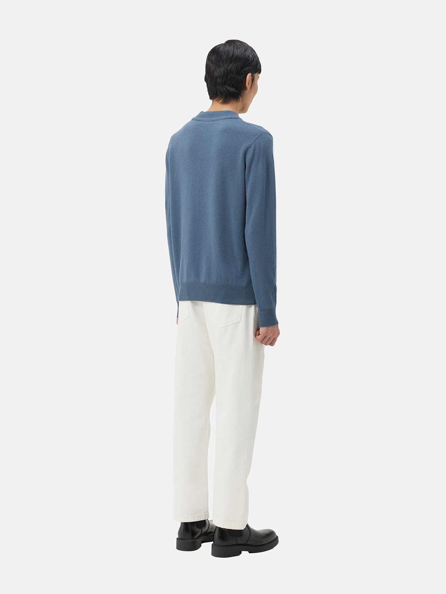 Men's Double-Neckline Cashmere Sweater China Blue - Gobi Cashmere