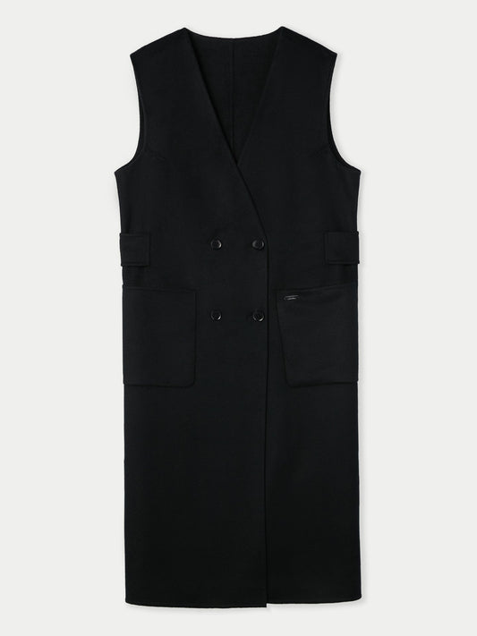 Women's Cashmere Double Breasted Vest Black - Gobi Cashmere